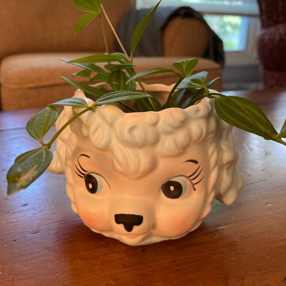 Vintage Relpo SY1533 RARE Baby Blue Big Eye Lamb Head Planter Kitschy - Picture 2 of 9